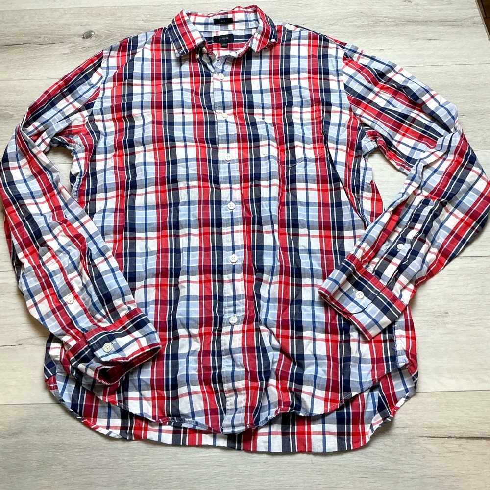 J.Crew Button Down Shirt Mens Large Red‎ Blue Plaid New Without Tags